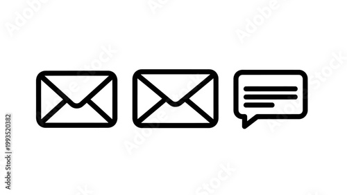 Set of three digital communication and messaging outline icons representing emails and text feedback with communication envelope feedback notification minimalist internet business received