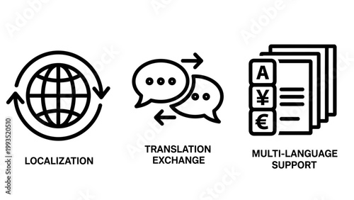 Global localization translation exchange and multi-language support icons localization translation language international communication exchange multilingual business interpreter document