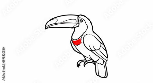 A simplified outline drawing of a toucan with a red chest patch