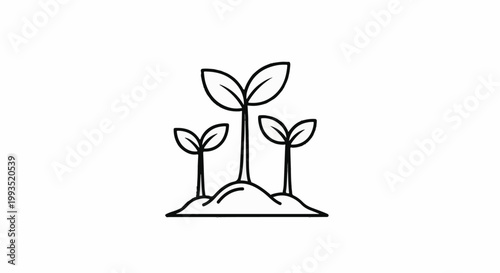 Simple line drawing of three young plants sprouting from soil