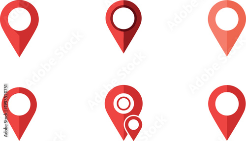 Location pin icon set featuring map markers navigation symbols GPS points and geolocation indicators in flat vector illustration