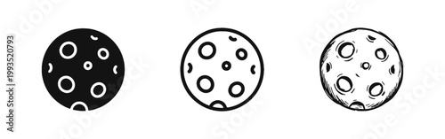 Lunar Surface and Moon Phase Icon Set for Astronomy