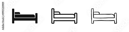 Hotel Accommodation and Sleeping Bed Icon Set