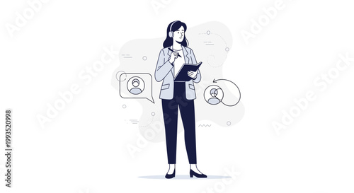 Businesswoman with headset taking notes, communication and teamwork concept