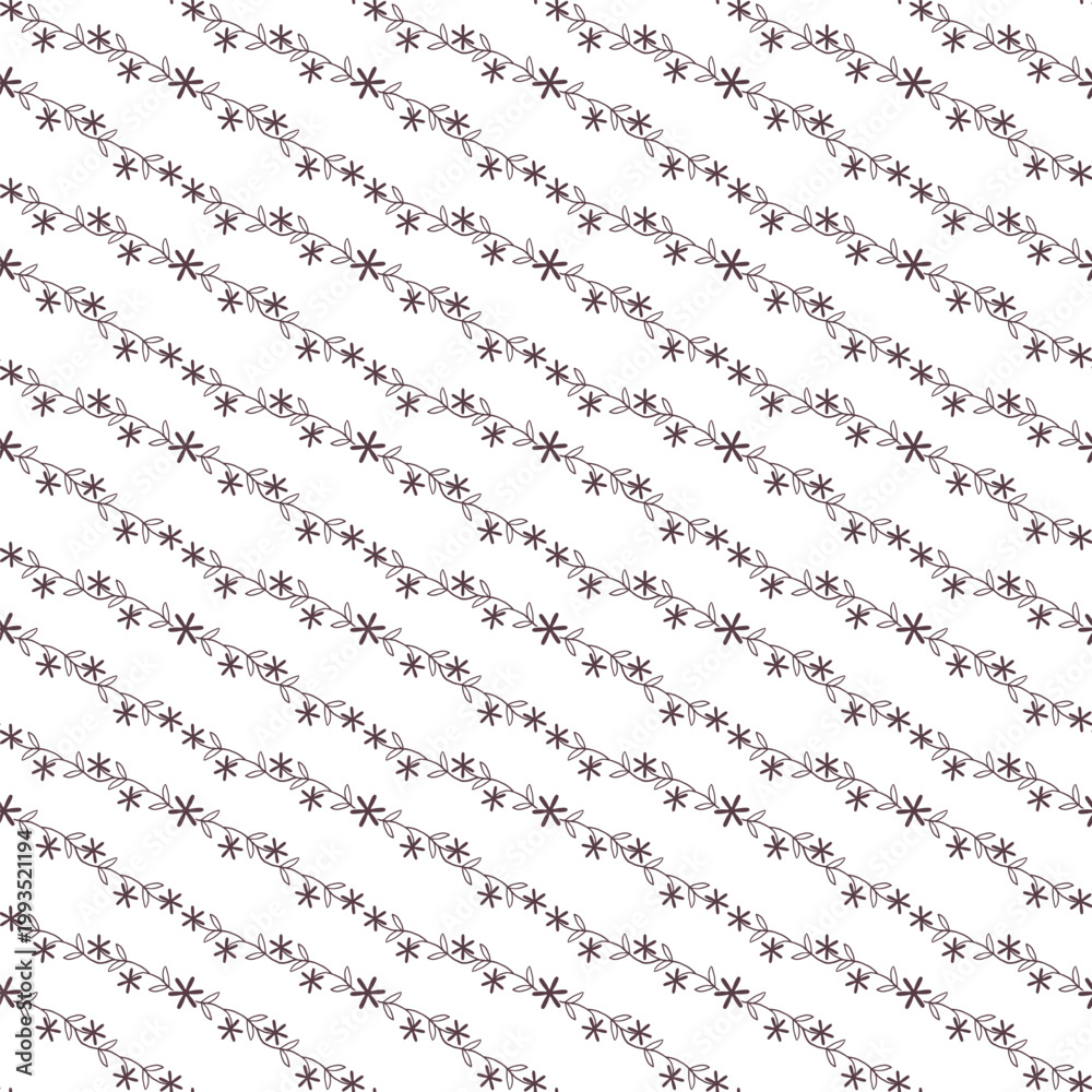 Fototapeta premium Seamless Hand-Drawn Diagonal Floral Vine Pattern — Minimal Brown Botanical Background Repeat
