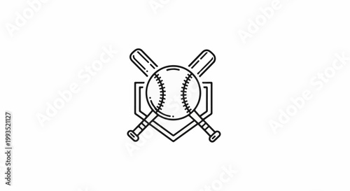 Outline graphic of a baseball, crossed bats, and home plate