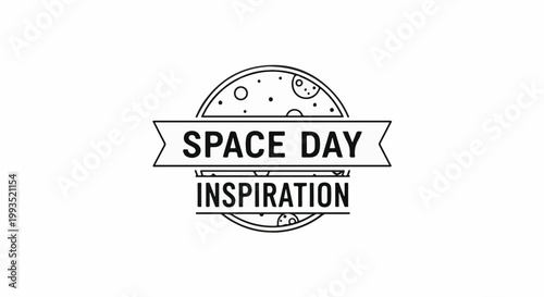 Minimalist emblem with "Space Day" and "Inspiration" text over moon graphic