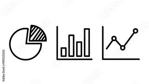 Set of essential business data visualization icons including pie chart bar graph line diagram with visualization statistics business reporting analysis performance corporate information