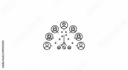 Simple line art diagram of people in a circle connected to a central hub