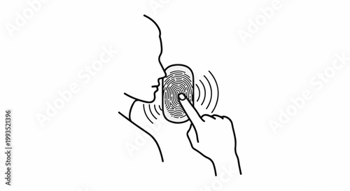 Finger touches fingerprint scanner, activating security scan and data transfer