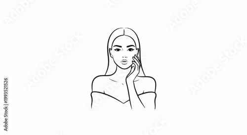 Elegant line art of a woman touching her cheek