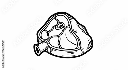 A stylized black and white line drawing of a raw beef steak with a bone