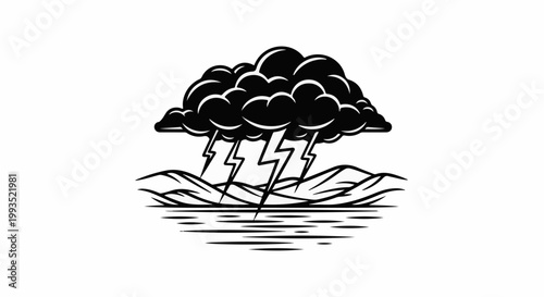 Dramatic lightning storm over water and land