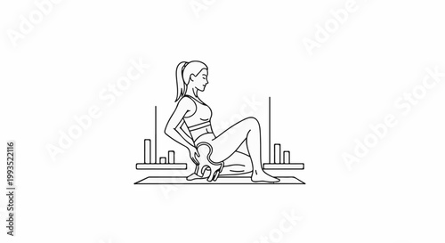 Line art of a woman in athletic wear performing a glute bridge exercise on a mat