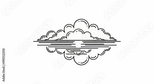 Minimalist illustration of clouds reflected on water with linear details