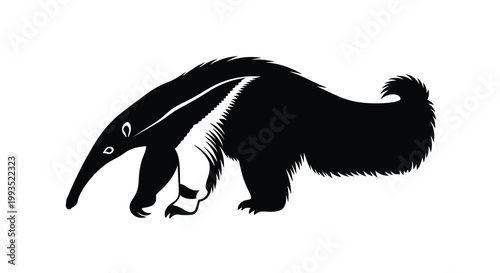 A striking black silhouette of an anteater foraging emphasizing its unique form silhouette