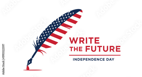 American Independence Day, patriotic feather quill, USA flag design, Write the Future logo