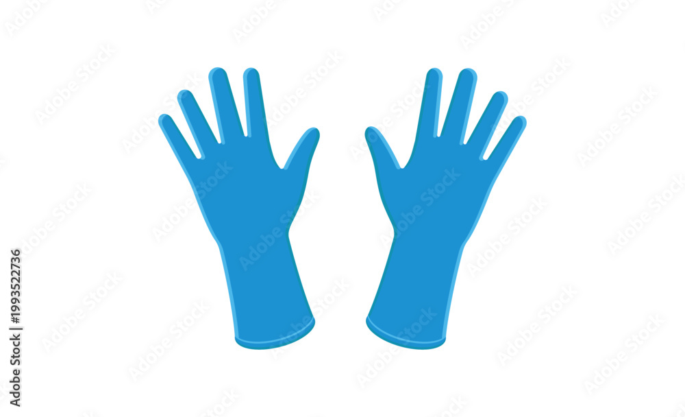 Obraz premium Protective Blue Rubber Cleaning Gloves for Housework and Industrial Safety in Flat Vector Illustration