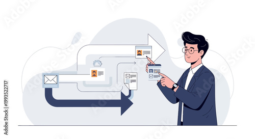 Businessman analyzing workflow, data processing, and project management with digital interface