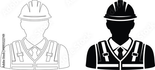 Construction worker iconography two distinct black and white representations of a safety conscious professional