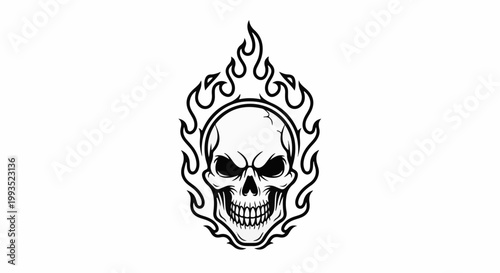 Fiery skull emblem with sharp teeth and menacing eyes
