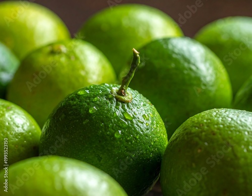 Fresh green limes in closeup view.