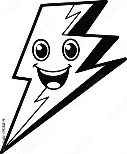 Happy lightning bolt cartoon character with a cheerful face symbolizes electric power and energy