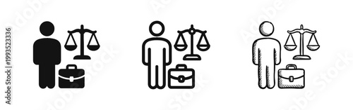 Lawyer and Legal Services Icon Set with Scale of Justice and Briefcase