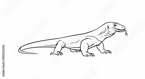 Outline drawing of a Komodo dragon with its tongue flicking
