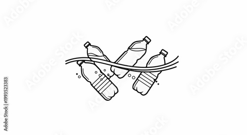 Plastic bottles float on water surface, creating pollution with bubbles