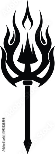 Intense black trident symbol featuring prominent flame elements atop three sharp prongs and a central shaft