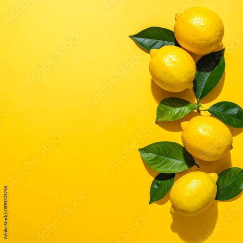 Fresh lemons on a branch with leaves.