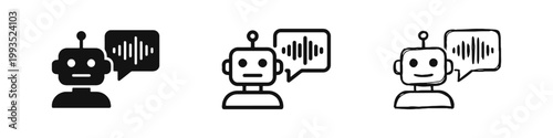 AI Chatbot and Voice Assistant Icon Set with Robot and Sound Wave