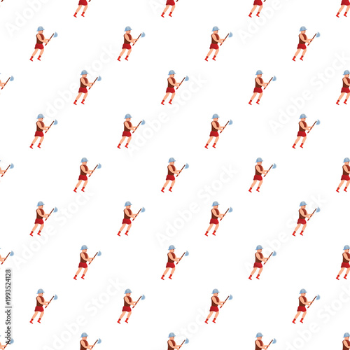 Roman gladiator warrior wearing a helmet and holding an axe in a repeating seamless pattern