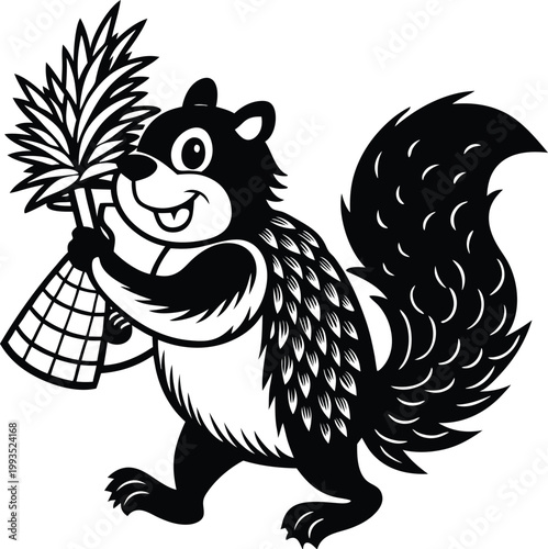 Friendly Squirrel Character Holding Abundant Wheat Sheaf for Harvest Season Design