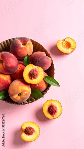 Fresh peaches in a bowl arrangement.