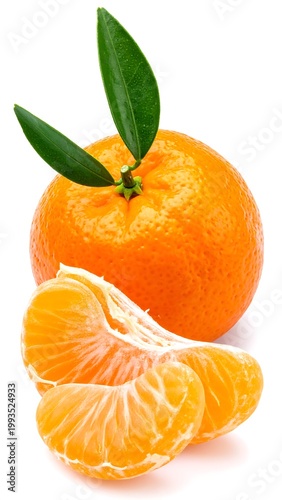 Fresh peeled and whole mandarin oranges.