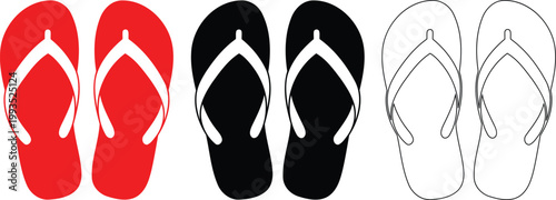 Colorful flip flops red black and white silhouette footwear
