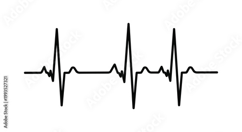 Simple electrocardiogram tracing displaying a normal heartbeat rhythm black silhouette