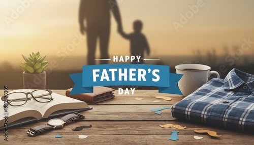Warm Father S Day Scene with Glasses Notebook and Coffee on Wooden Table