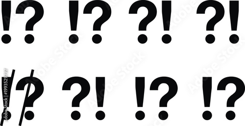 Punctuation Symbol Icon Set with Exclamation and Question Marks, Typography Signs, Communication Characters, Writing Elements, Bold Black Vector Illustration Collection