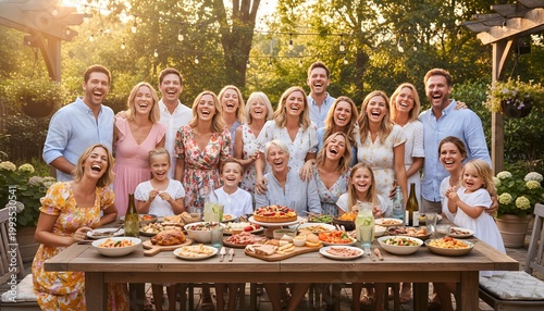 Joyful Family Gathering Outdoor Dinner Celebration