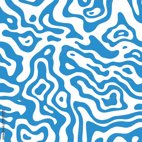 Abstract blue seamless pattern background with topographic wavy lines. Modern fluid camouflage texture in shades of azure and cyan. 