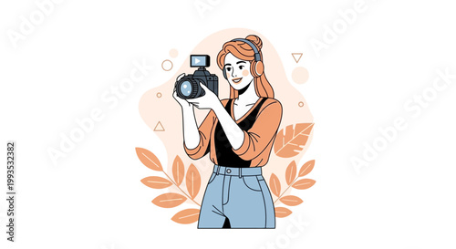 Young Woman Filming with Professional Camera, Vlogging, Content Creation, Lifestyle
