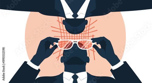 Businessman putting on sunglasses, gaining clear vision and strategic insight. Concept of business intelligence, problem-solving, and enhanced perception.