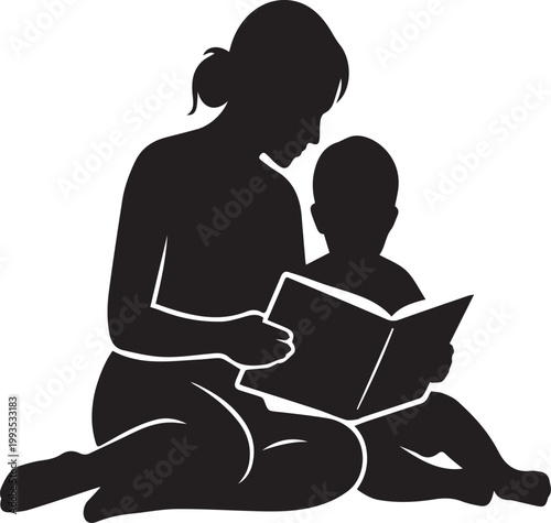 Mother Reading Book to Child Silhouette