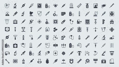 Set of 100 Medical and Healthcare Line Icons Vector