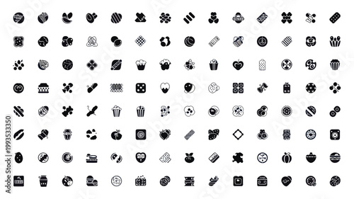 Set of 100 Black Food and Drink Vector Icons