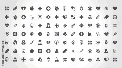 Set of 100 Medical and Healthcare Icons Vector