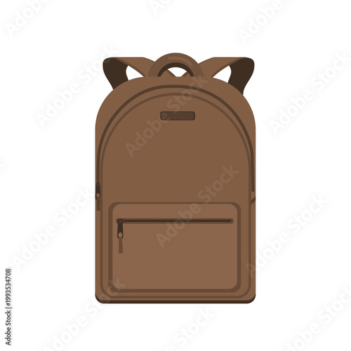 Brown backpack isolated on a white background. Vector illustration.